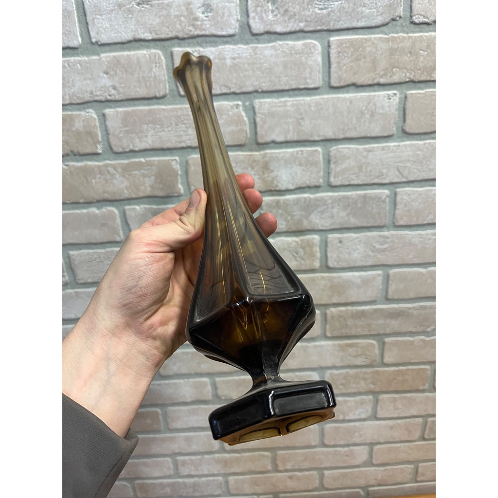 Vintage MCM Viking Glass Epic Column Swung Vase Smoke Brown Root Beer