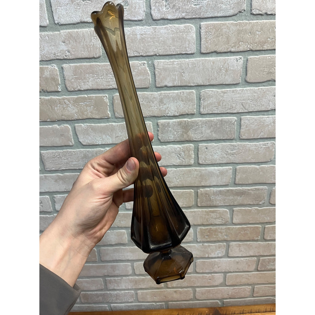 Vintage MCM Viking Glass Epic Column Swung Vase Smoke Brown Root Beer