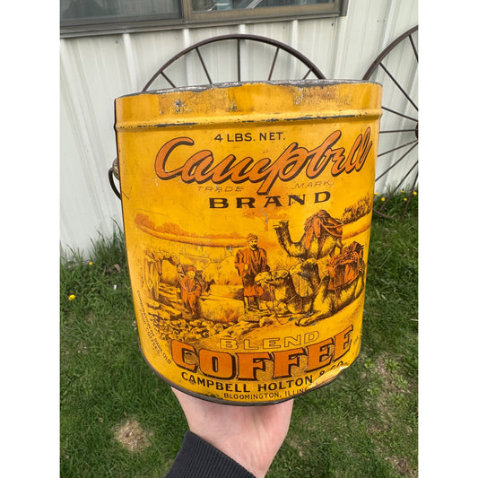 Antique Campbell Holton & Co. Coffee Camels 4lb Tin Pail Advertising Bloomington IL