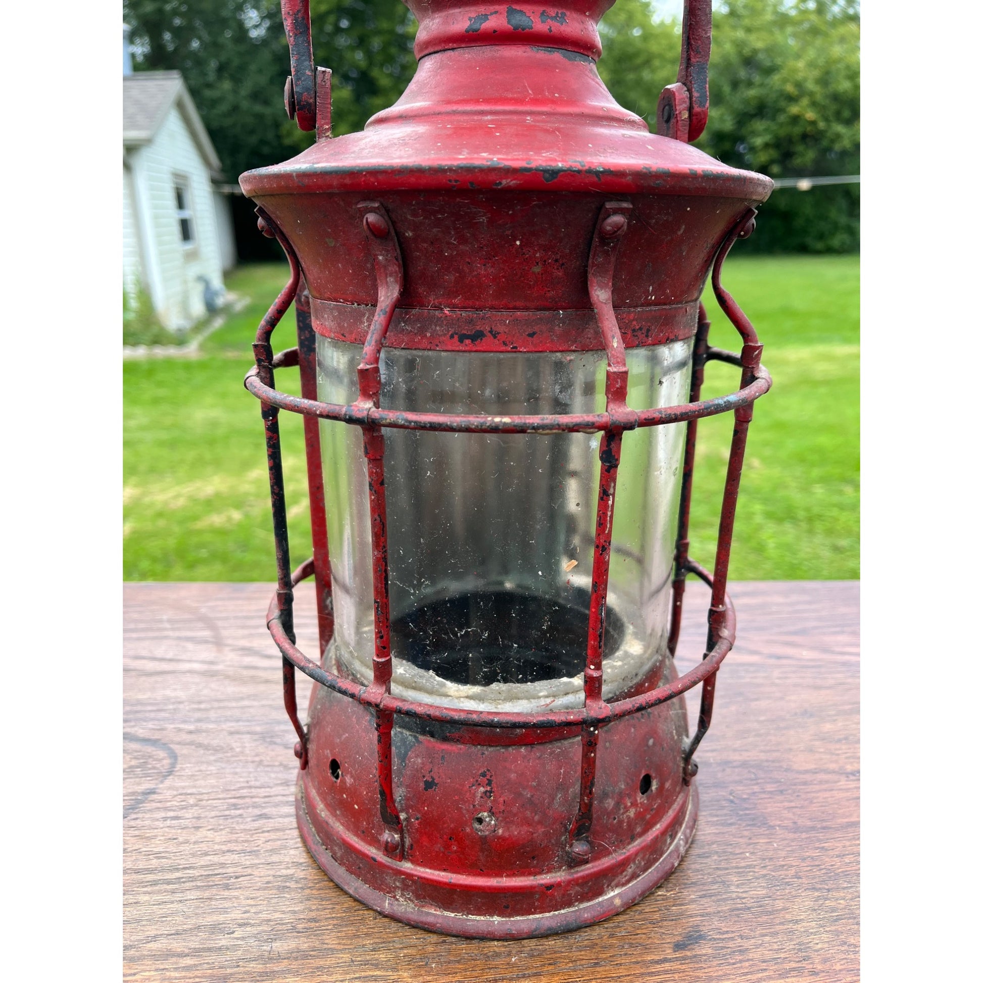 Antique Vintage Red Nautical Lantern Cast Iron Maritime