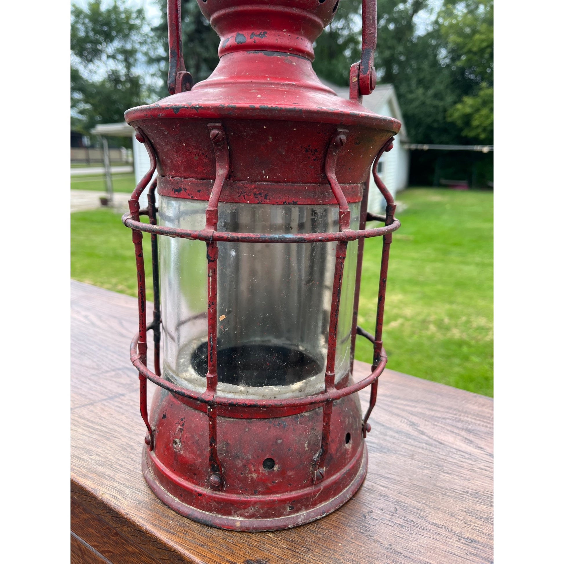 Antique Vintage Red Nautical Lantern Cast Iron Maritime