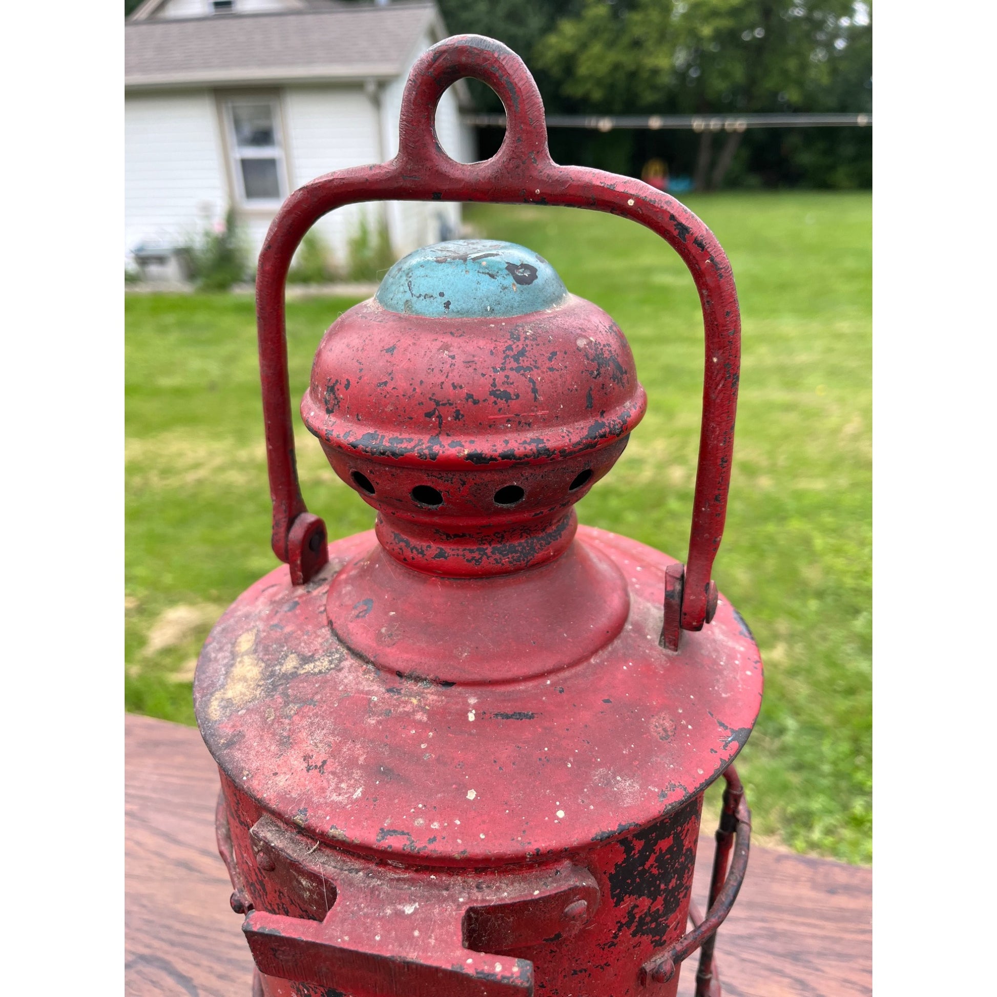 Antique Vintage Red Nautical Lantern Cast Iron Maritime