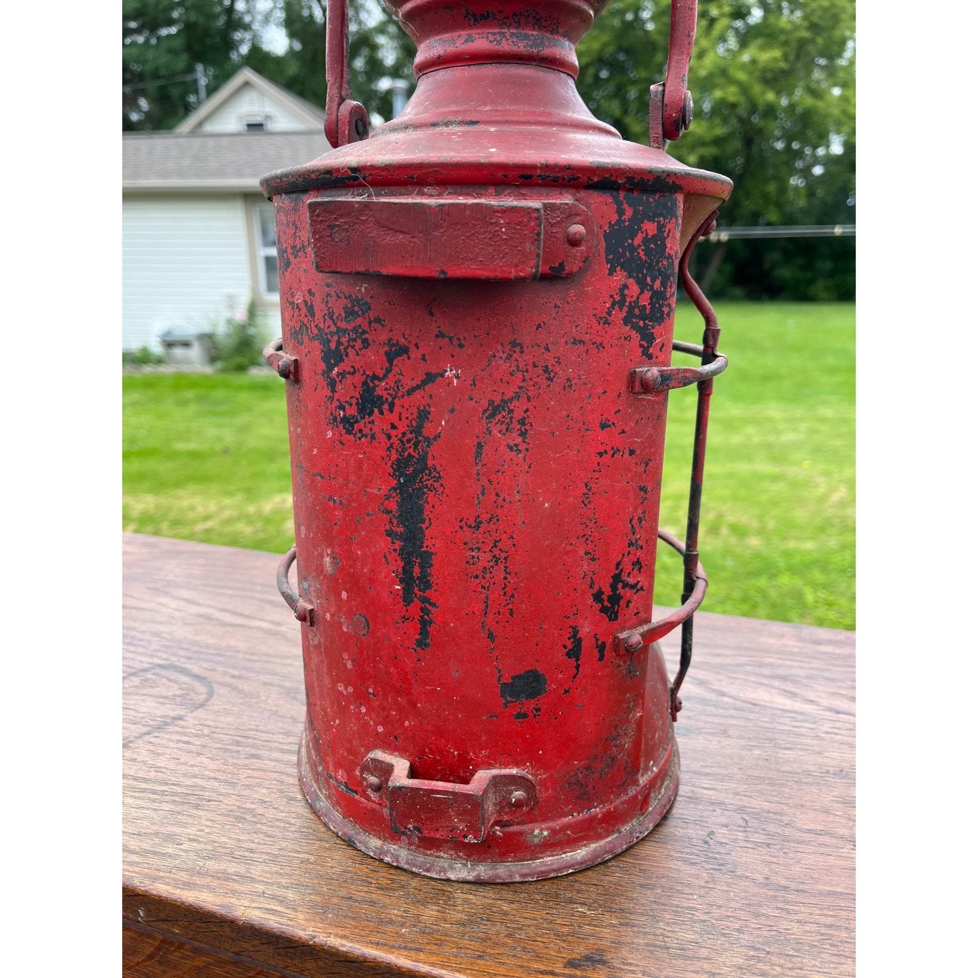 Antique Vintage Red Nautical Lantern Cast Iron Maritime