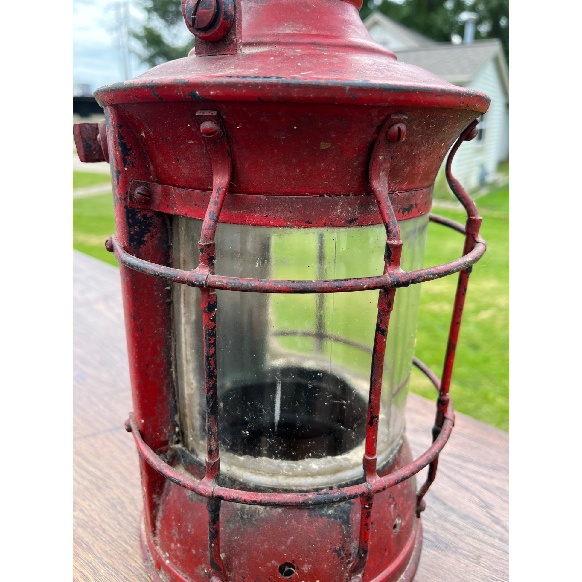 Antique Vintage Red Nautical Lantern Cast Iron Maritime