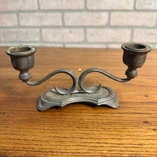 Vintage Queen City Silver Co Antique Pewter Double Candle Stick Holder