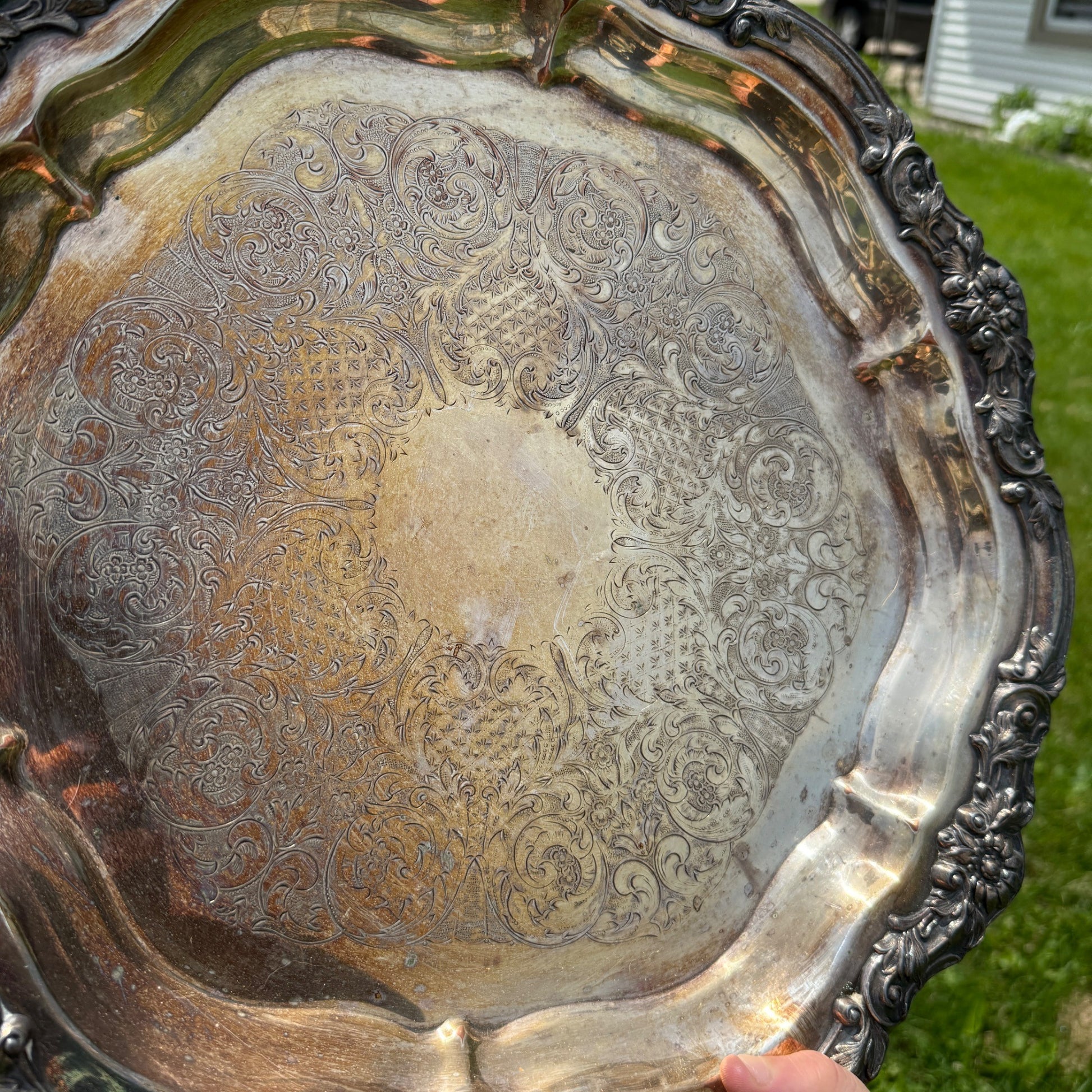 Vintage FB Rogers Silver Co 1883 Footed Round Tray #7734 Scalloped 16 1/2"