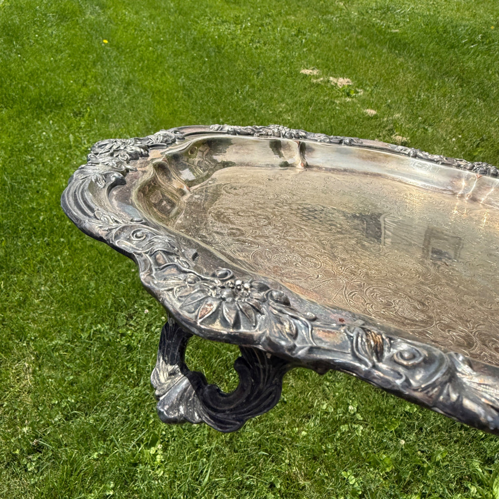 Vintage FB Rogers Silver Co 1883 Footed Round Tray #7734 Scalloped 16 1/2"