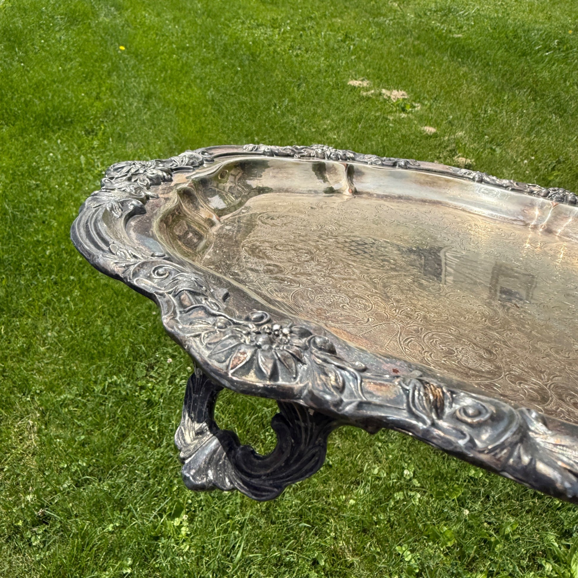 Vintage FB Rogers Silver Co 1883 Footed Round Tray #7734 Scalloped 16 1/2"