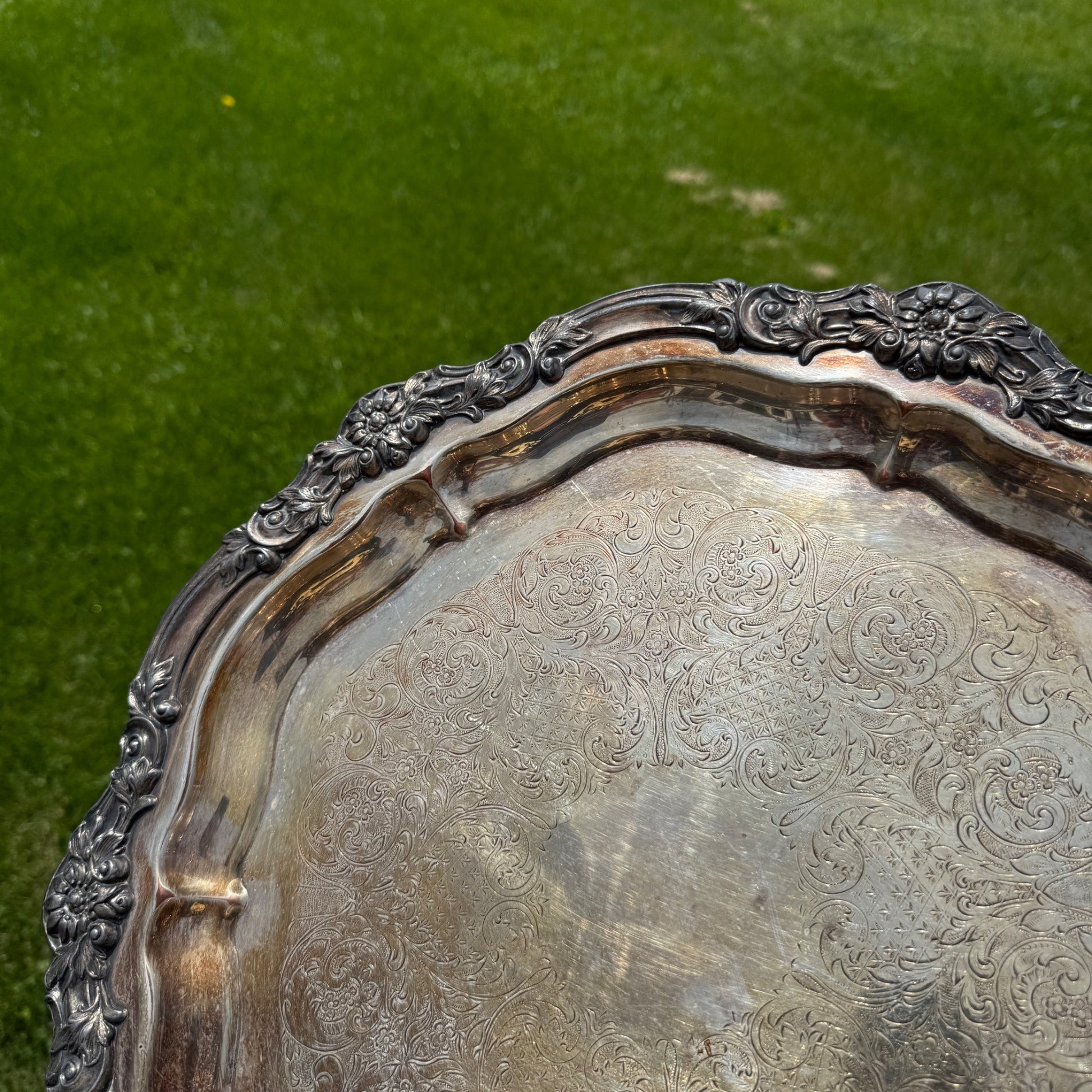 Vintage FB Rogers Silver Co 1883 Footed Round Tray #7734 Scalloped 16 1/2"
