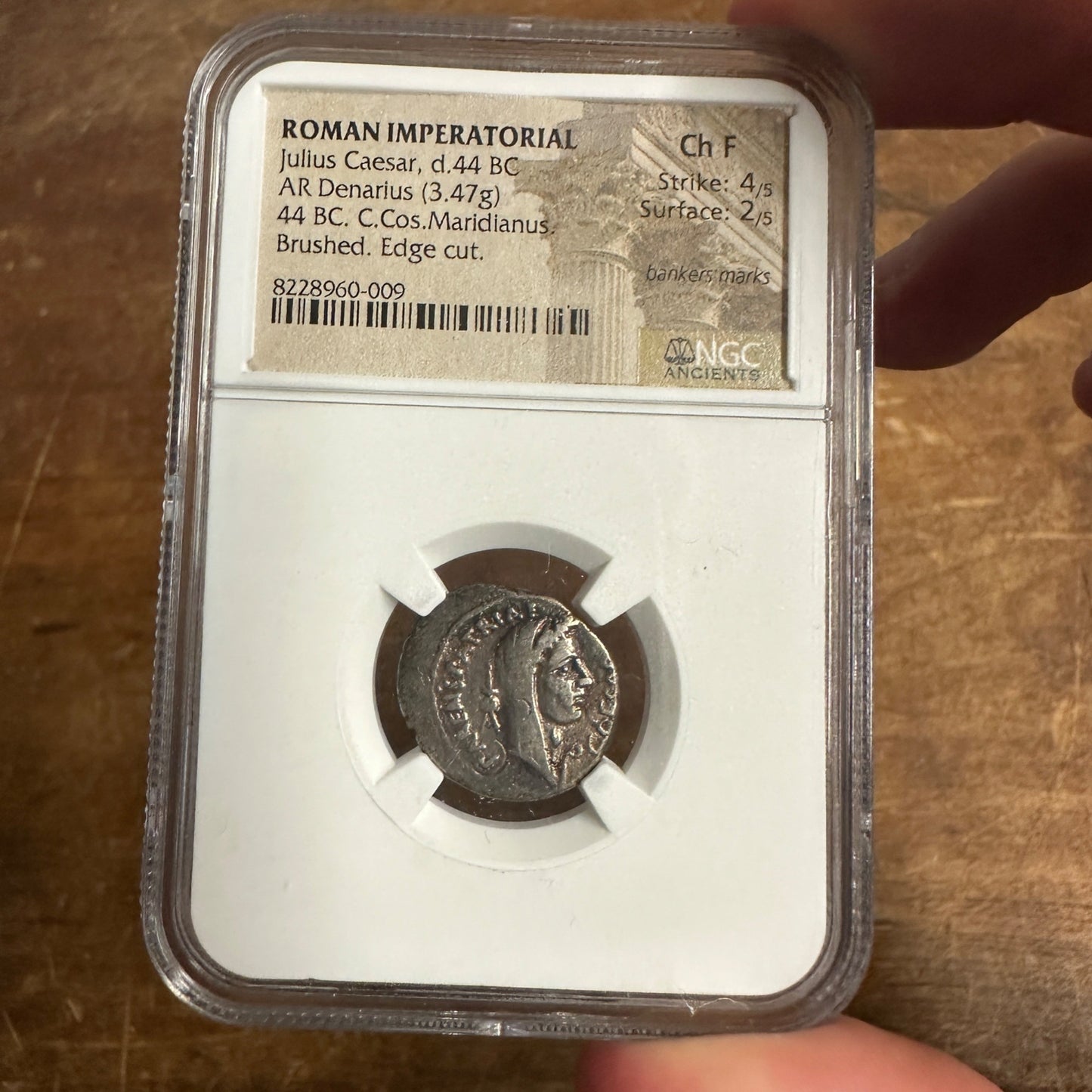 ROMAN IMPERATORIAL AR Denarius Julius Caesar 44 BC NGC Ch F Coin 4/5 2/5