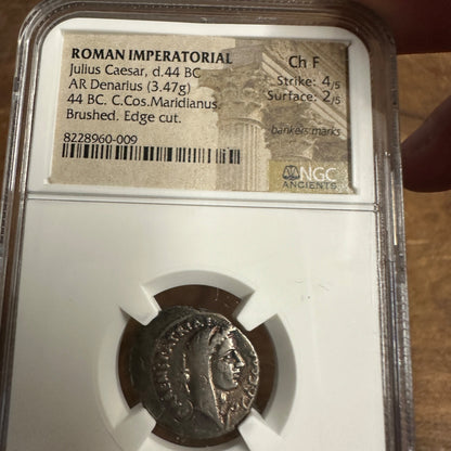 ROMAN IMPERATORIAL AR Denarius Julius Caesar 44 BC NGC Ch F Coin 4/5 2/5