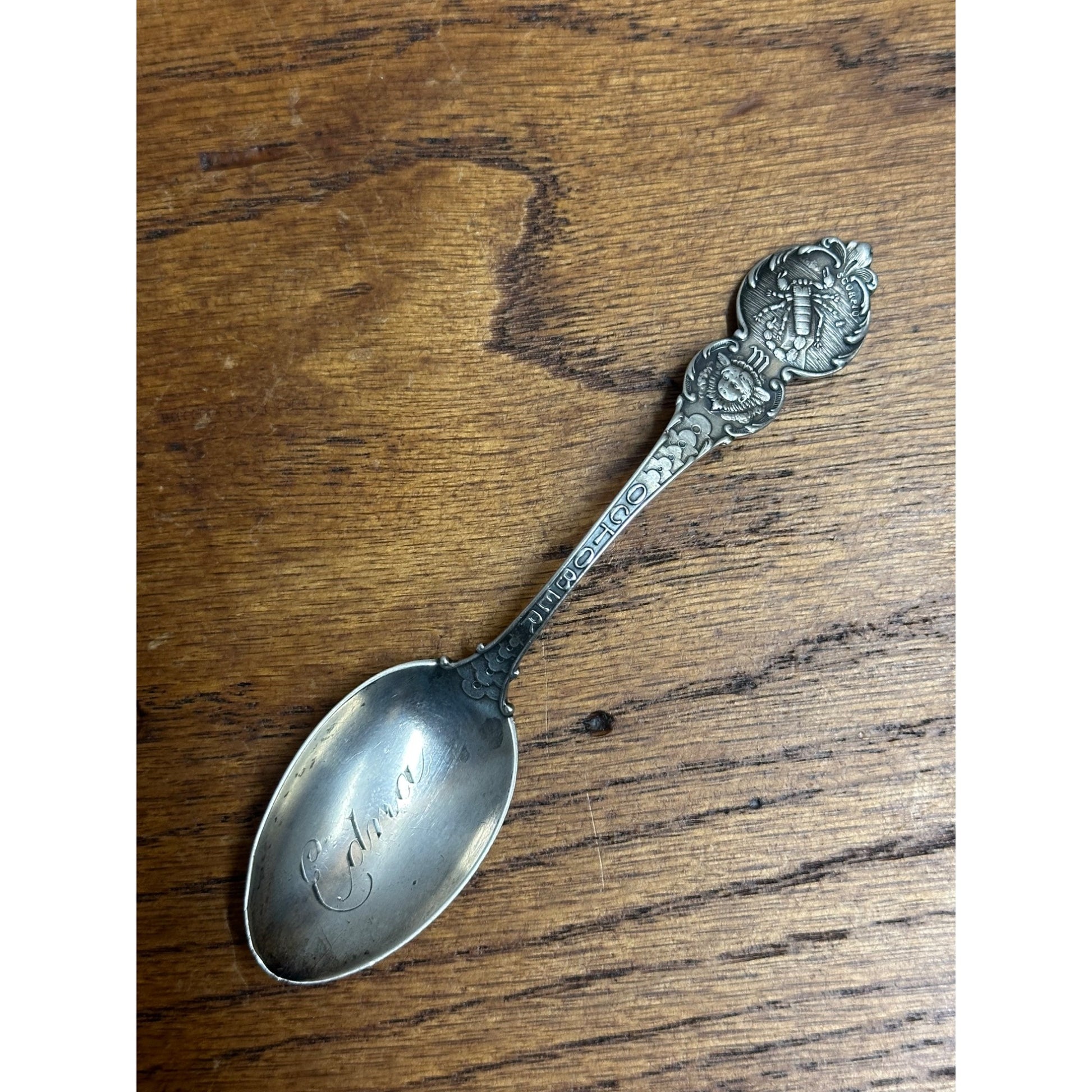 Vintage 1900s October Zodiac Scorpio 5" Sterling Silver Souvenir Spoon