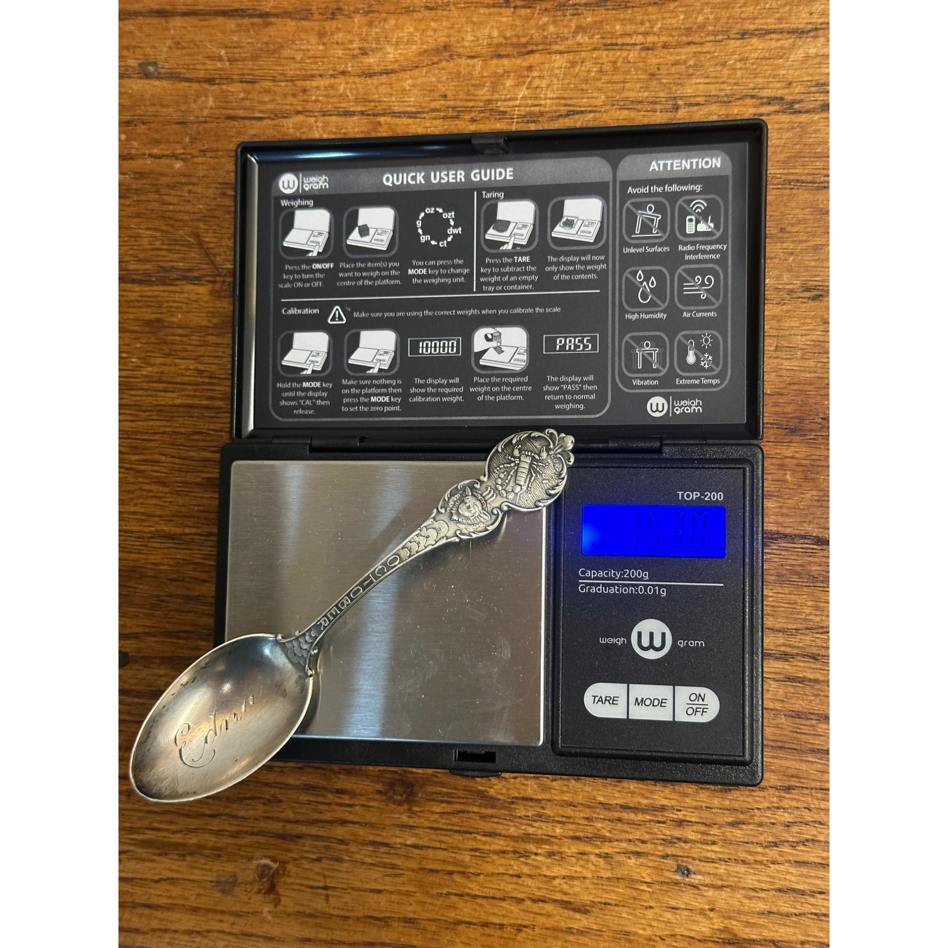 Vintage 1900s October Zodiac Scorpio 5" Sterling Silver Souvenir Spoon