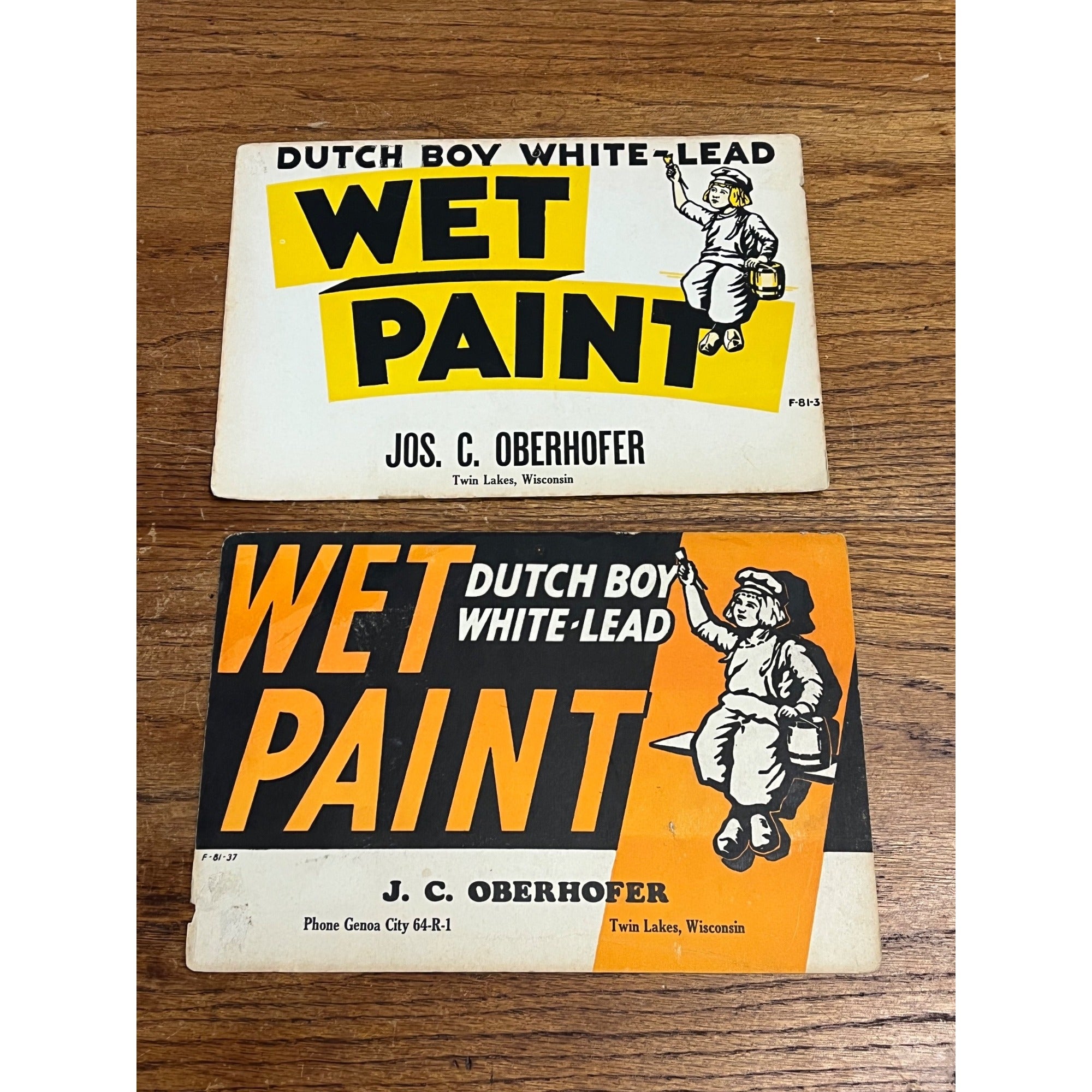 1930s Dutch Boy White-Lead Wet Paint Cardboard Sign Oberhofer Twin Lakes WI