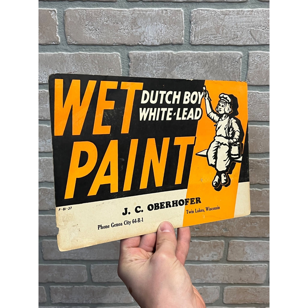 1930s Dutch Boy White-Lead Wet Paint Cardboard Sign Oberhofer Twin Lakes WI