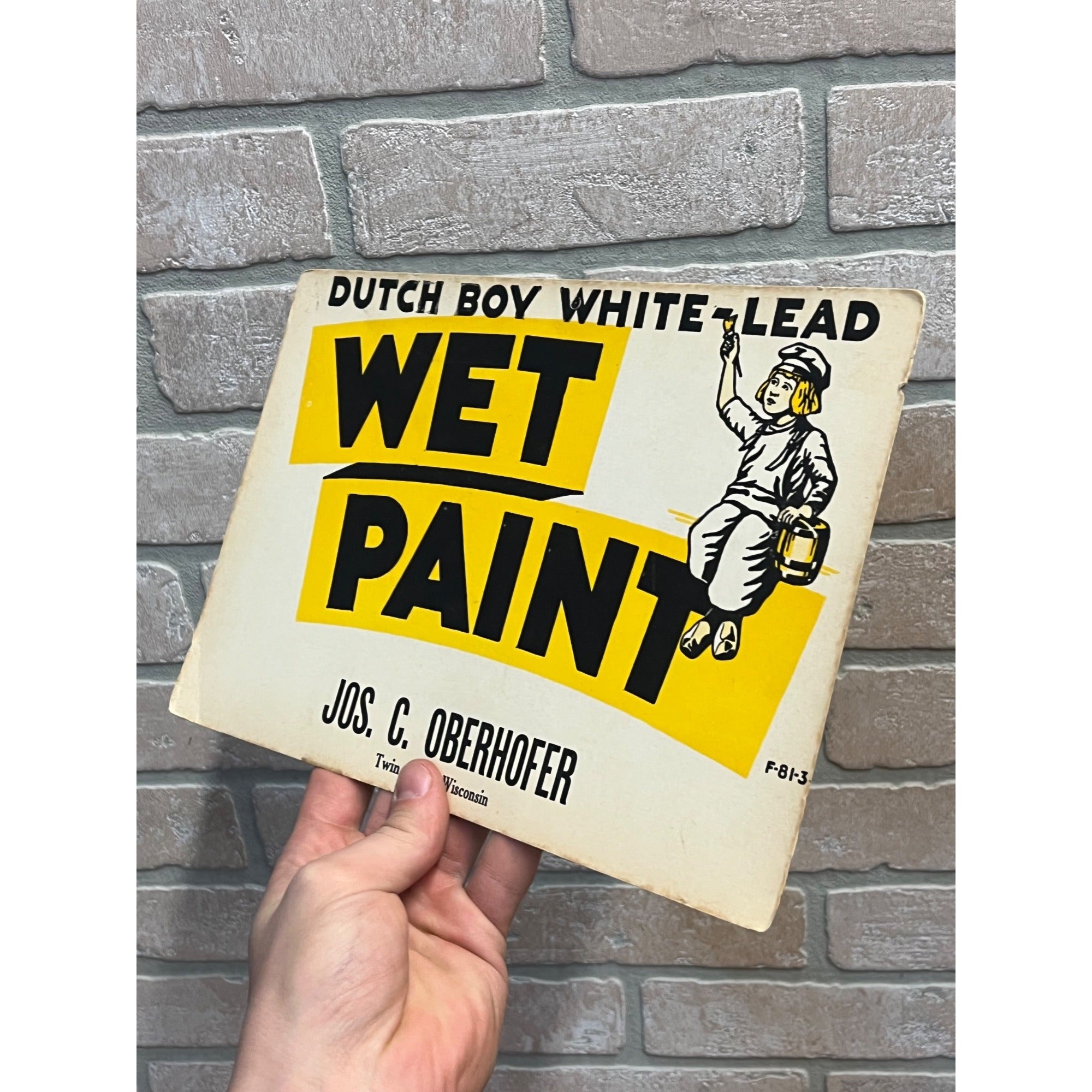 1930s Dutch Boy White-Lead Wet Paint Cardboard Sign Oberhofer Twin Lakes WI