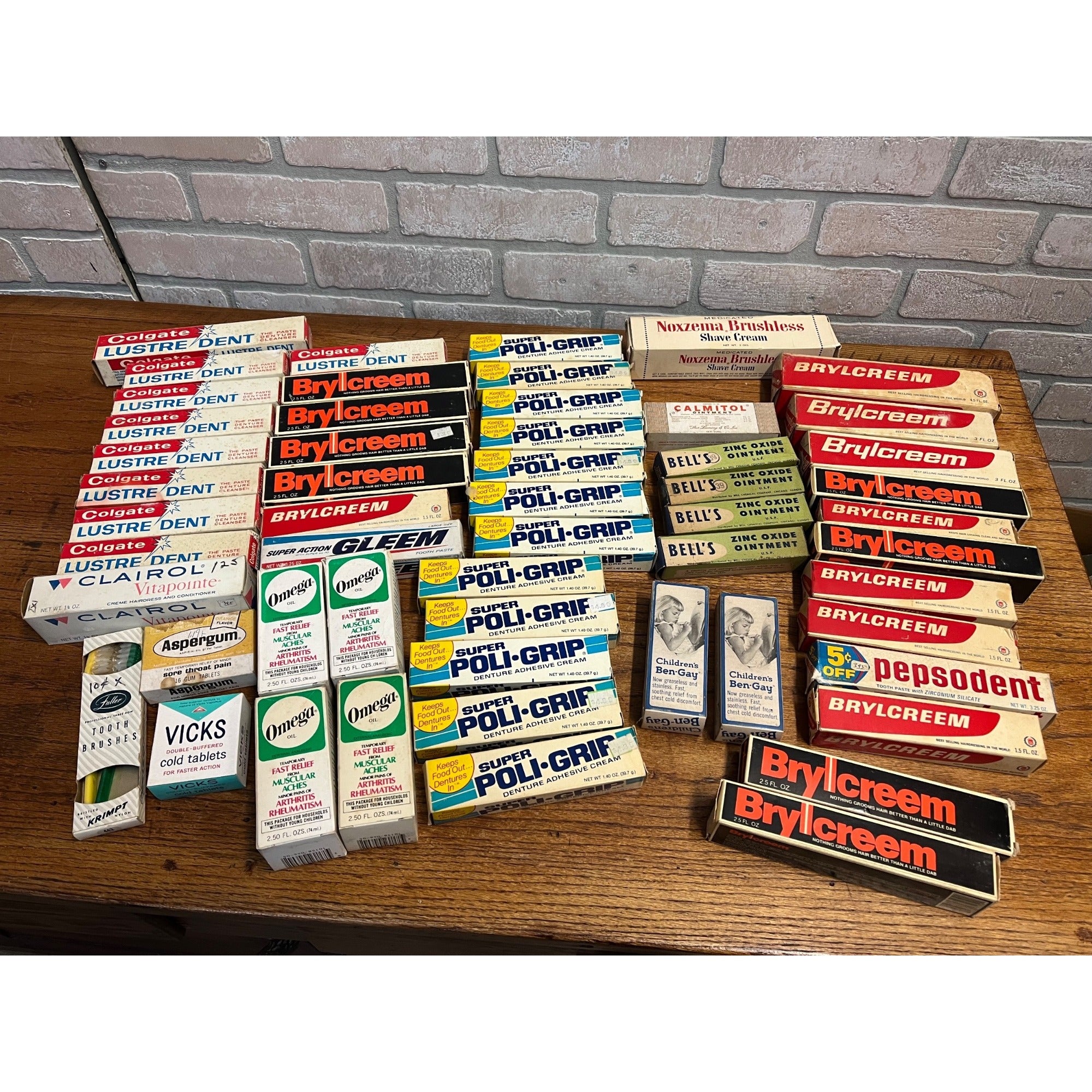 Vintage 1960s Drug Store Deadstock Boxes Lot Colgate Vicks Brylcreem Ben-Gay