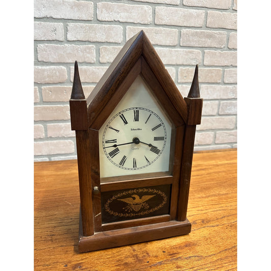 Vintage Ethan Allen Wooden Steeple Mantle Clock Eagle USA Battery Operated 15.5"