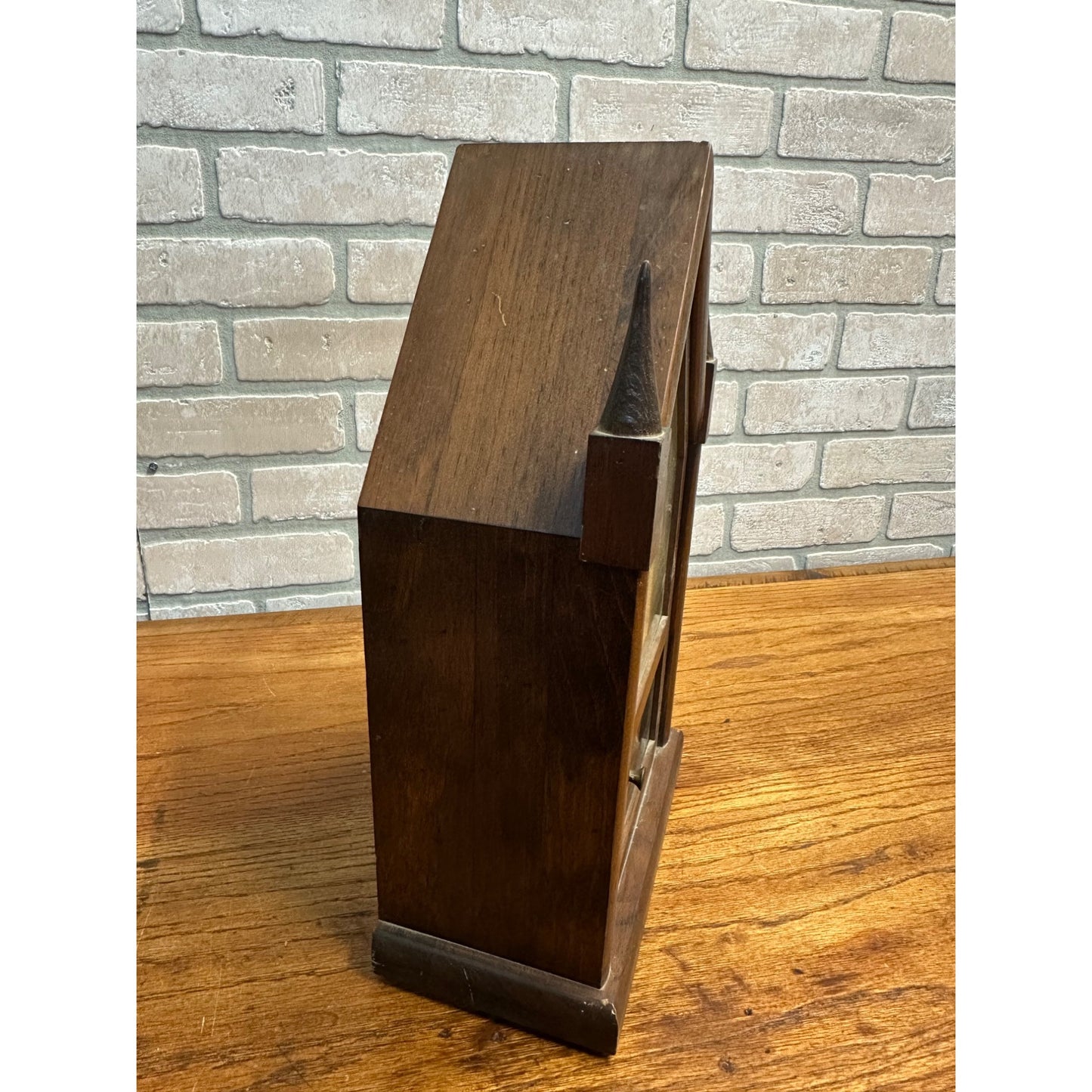 Vintage Ethan Allen Wooden Steeple Mantle Clock Eagle USA Battery Operated 15.5"