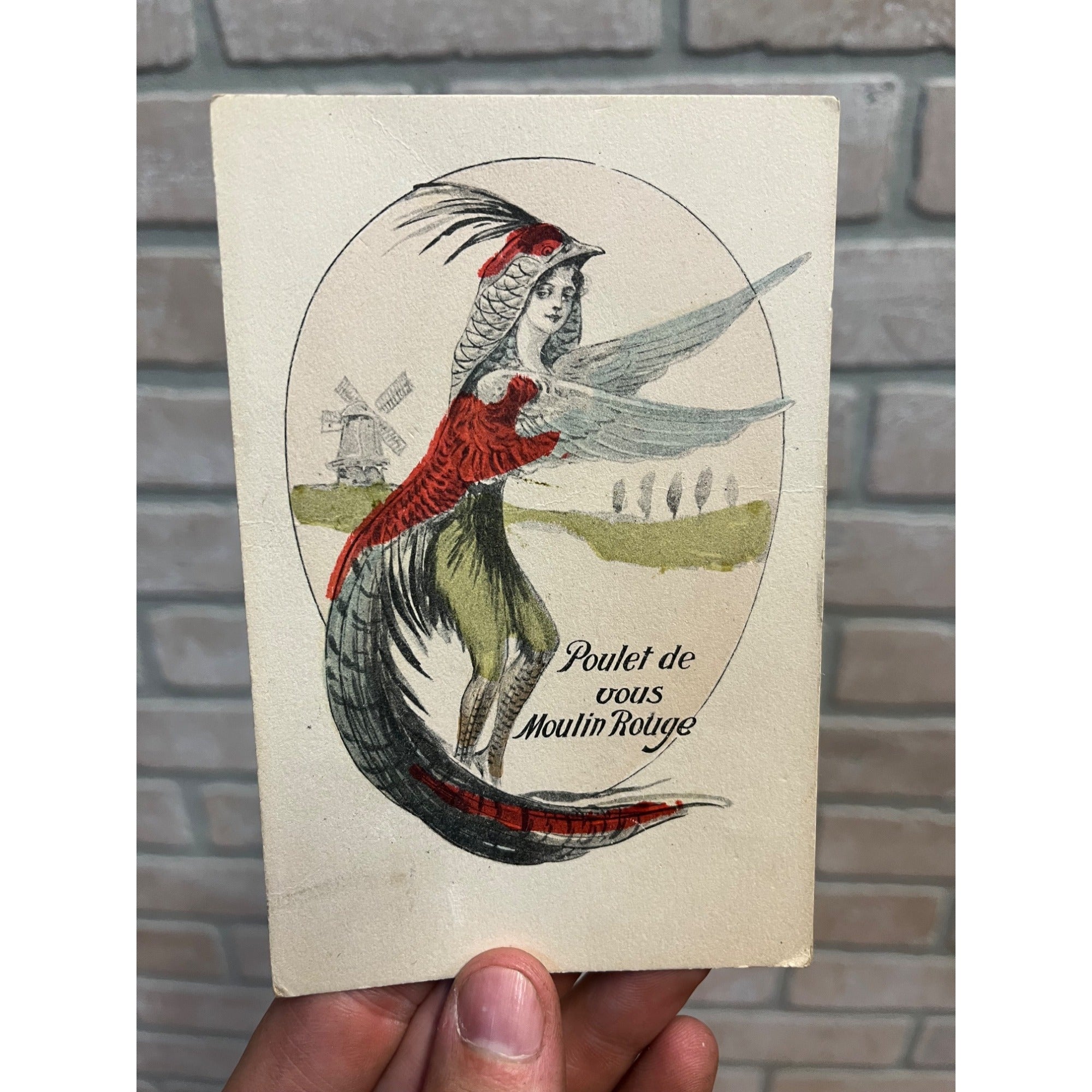 Vintage French Poulet de vous Moulin Rouge Postcard Artist Art Nouveau
