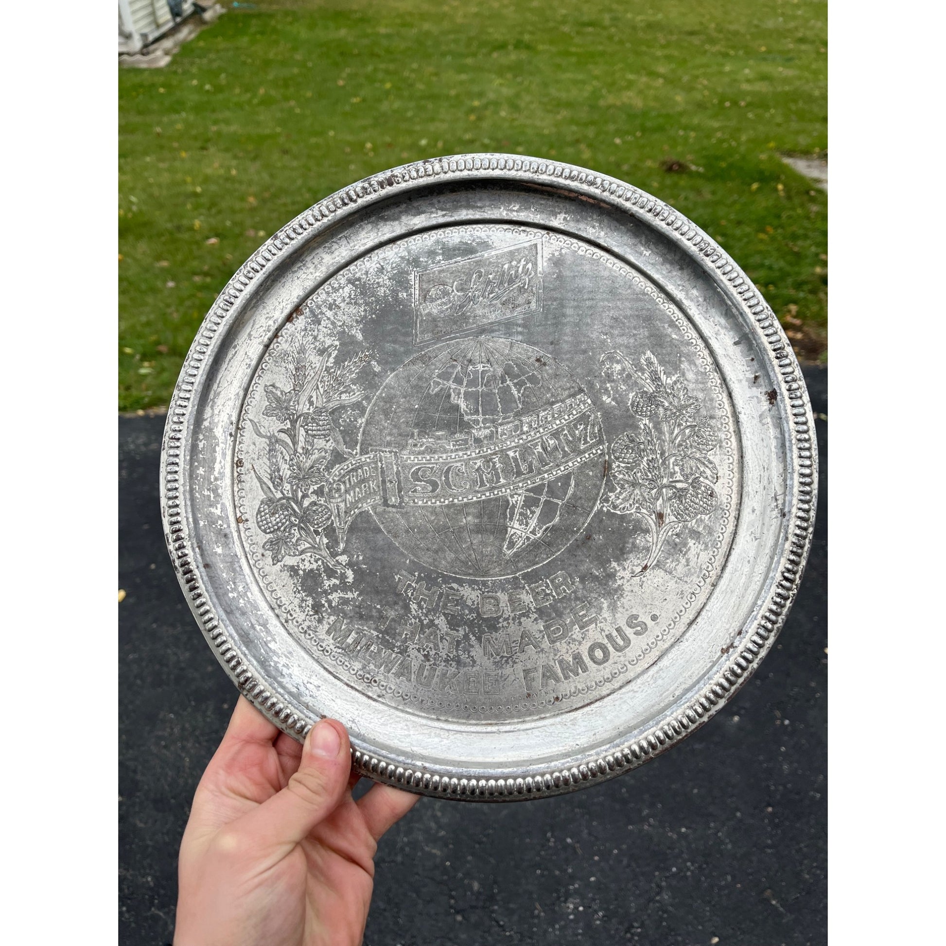 Vintage Early 1900s Schlitz Beer Pre-Prohibition Etched Nickel Plated Tray