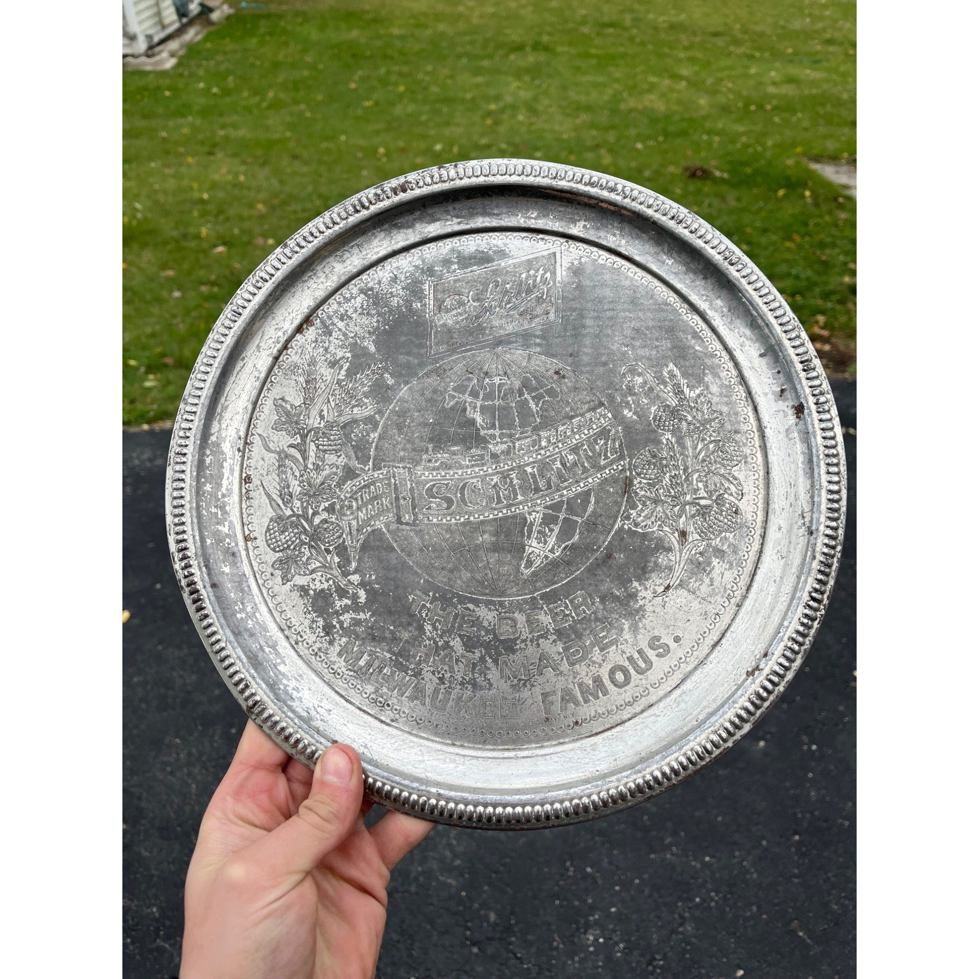 Vintage Early 1900s Schlitz Beer Pre-Prohibition Etched Nickel Plated Tray