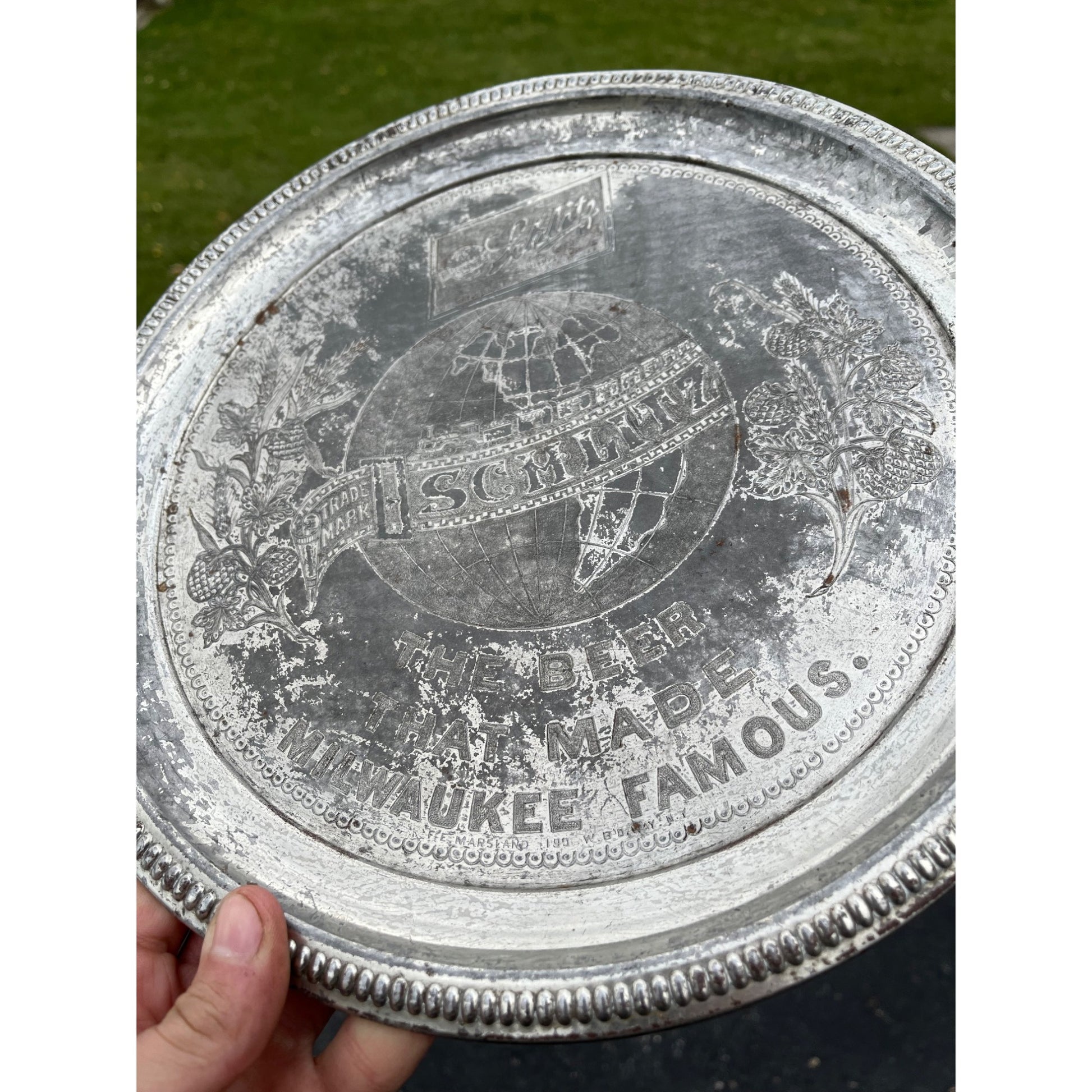 Vintage Early 1900s Schlitz Beer Pre-Prohibition Etched Nickel Plated Tray