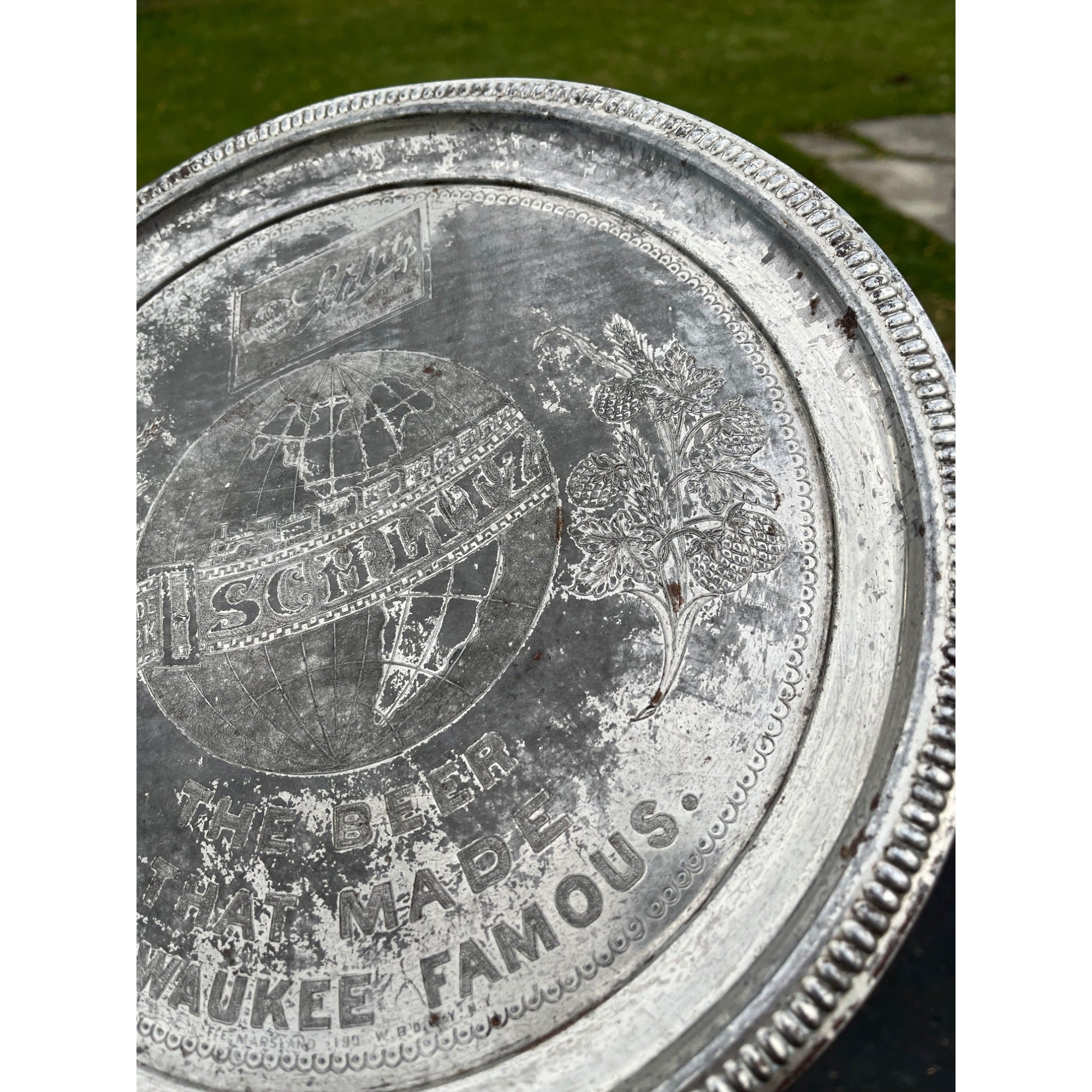 Vintage Early 1900s Schlitz Beer Pre-Prohibition Etched Nickel Plated Tray