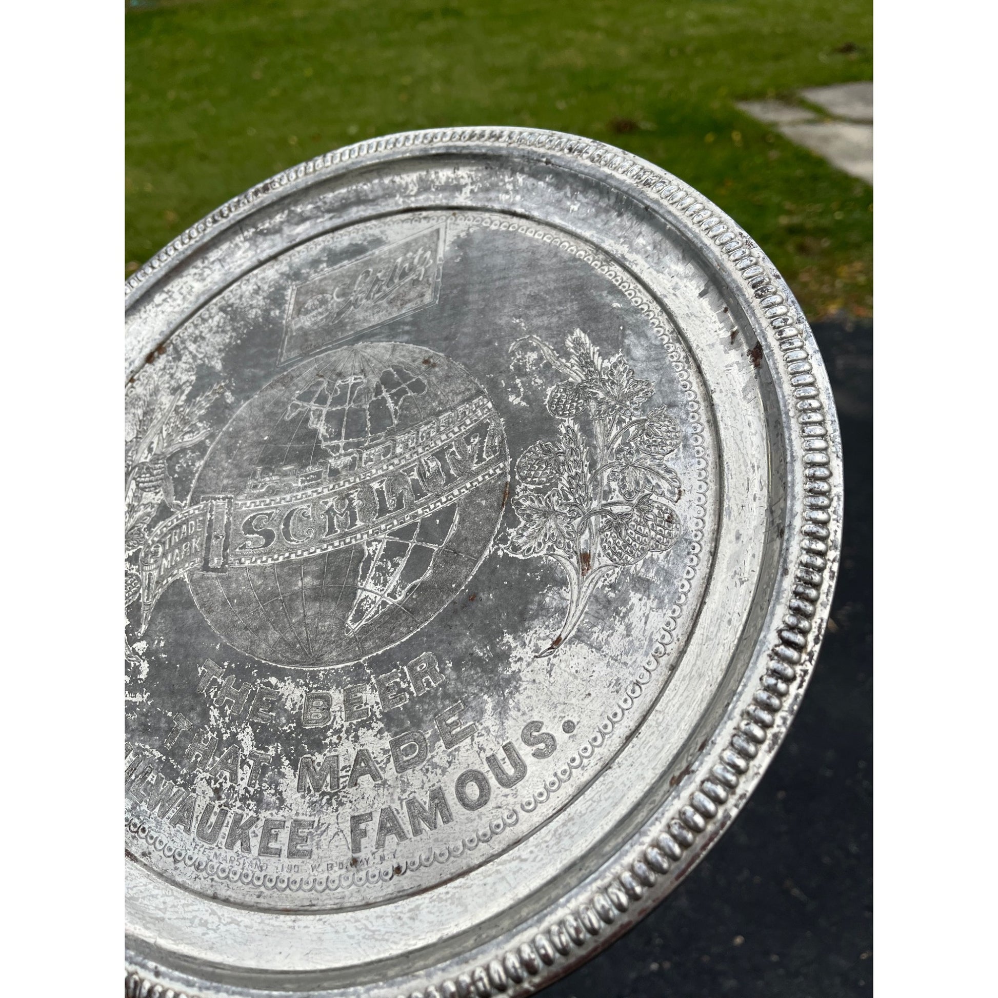 Vintage Early 1900s Schlitz Beer Pre-Prohibition Etched Nickel Plated Tray