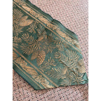 Vintage Green Gold Pine Cone Evergreen Brocade Table Runner Tassel Ends