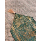 Vintage Green Gold Pine Cone Evergreen Brocade Table Runner Tassel Ends