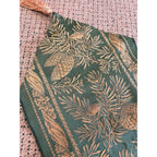 Vintage Green Gold Pine Cone Evergreen Brocade Table Runner Tassel Ends