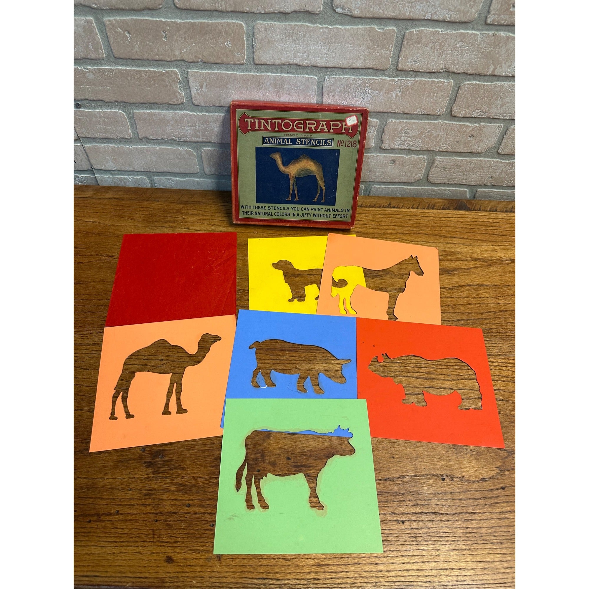 Vintage Early 1900s Tintograph Animal Stencils w/ Box Victorian Baumgarten Baltimore