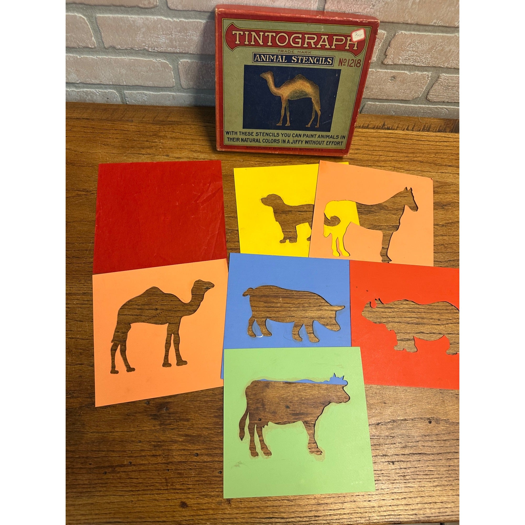 Vintage Early 1900s Tintograph Animal Stencils w/ Box Victorian Baumgarten Baltimore