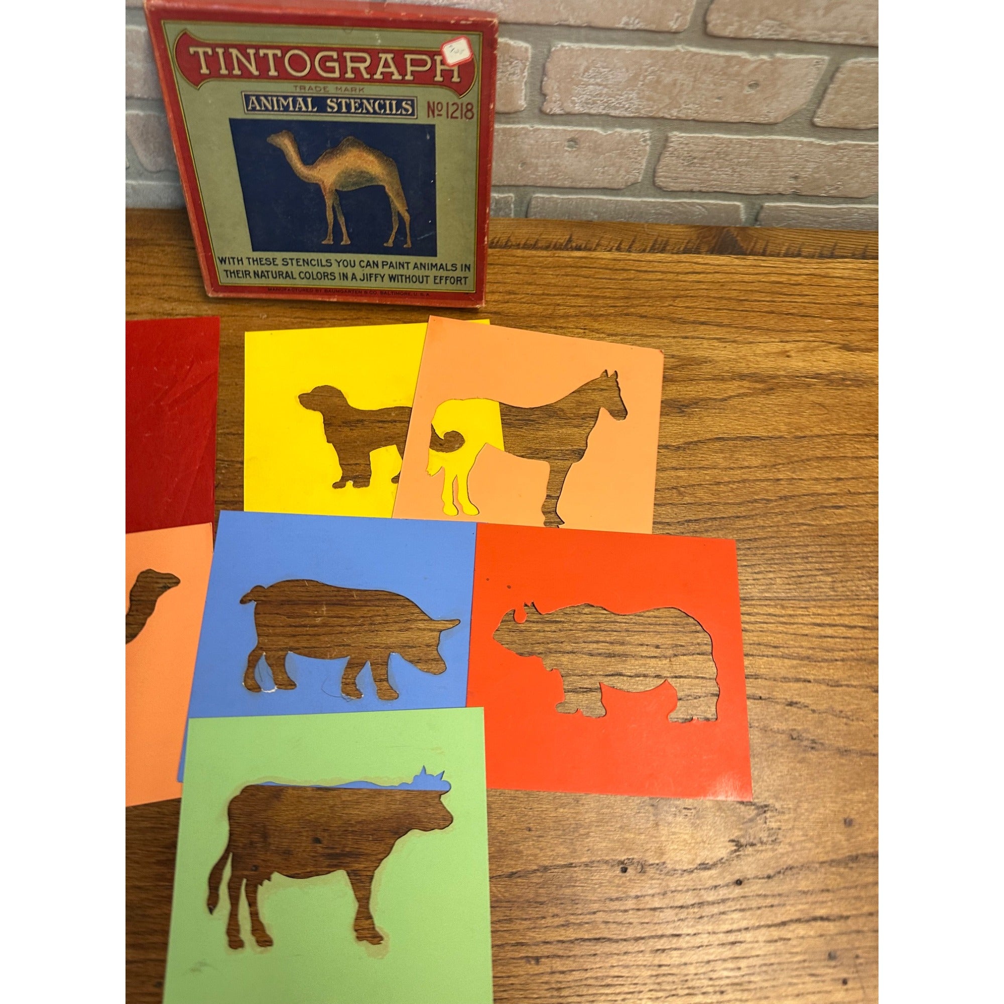 Vintage Early 1900s Tintograph Animal Stencils w/ Box Victorian Baumgarten Baltimore