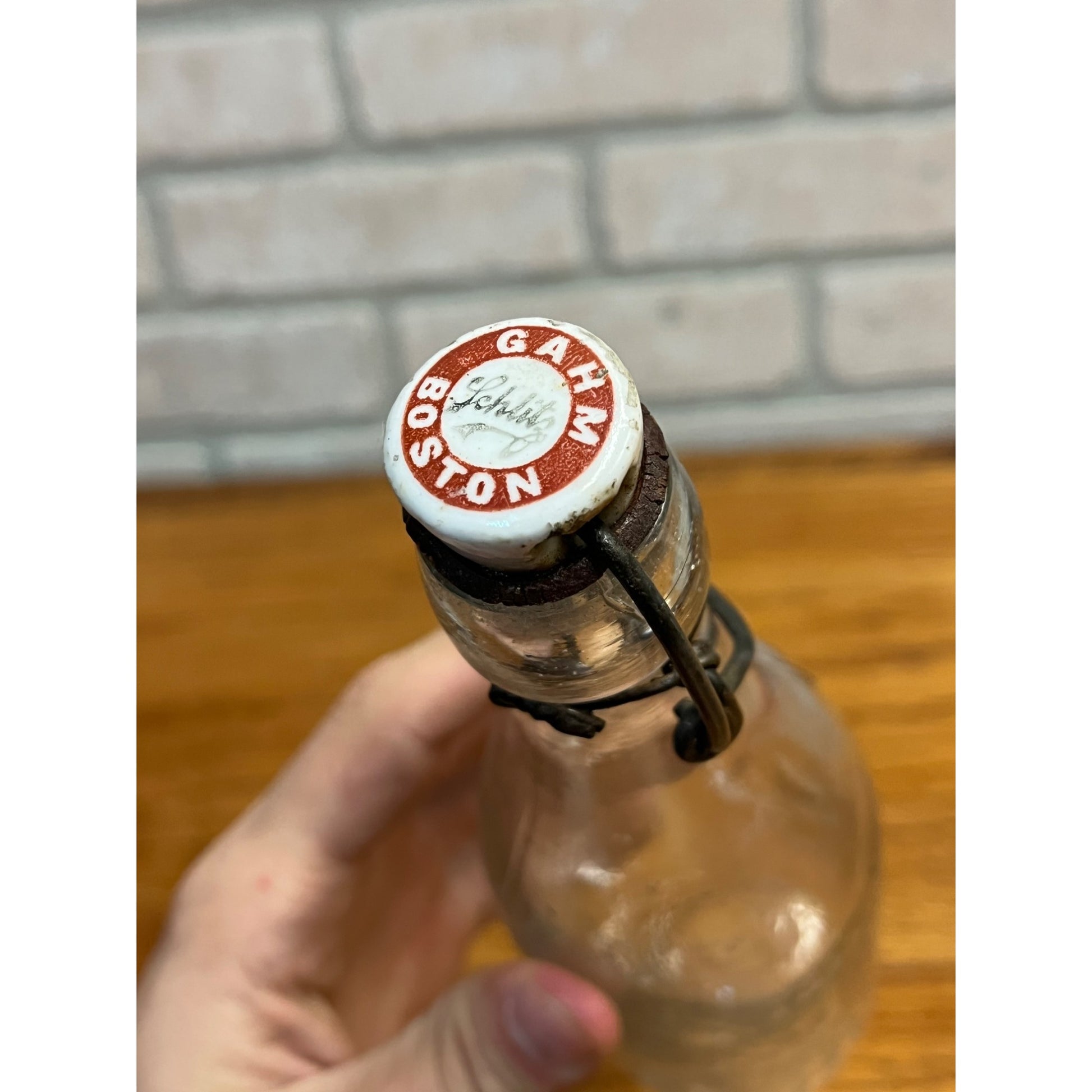 J. Gahm & Son Schlitz Blob Top Beer Bottle Boston Mass. w/ Porcelain Stopper