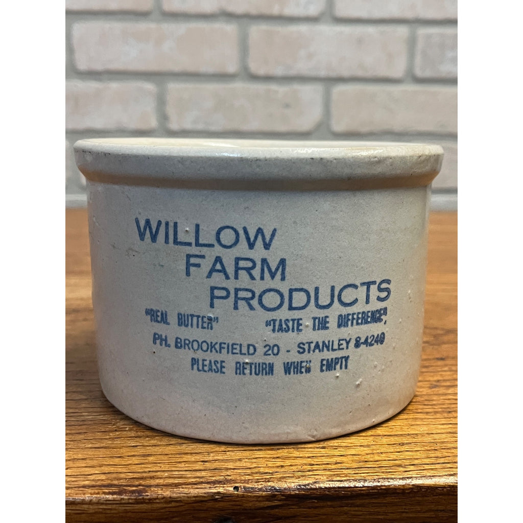 Vintage Willow Farm Products Stoneware Butter Advertising 2lb Brookfield IL