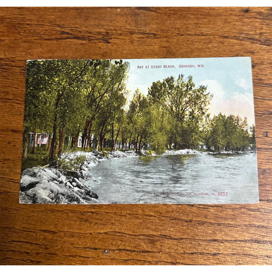 Vintage c1909 Bay Stony Beach Oshkosh Wisconsin Wis Original Postcard WI