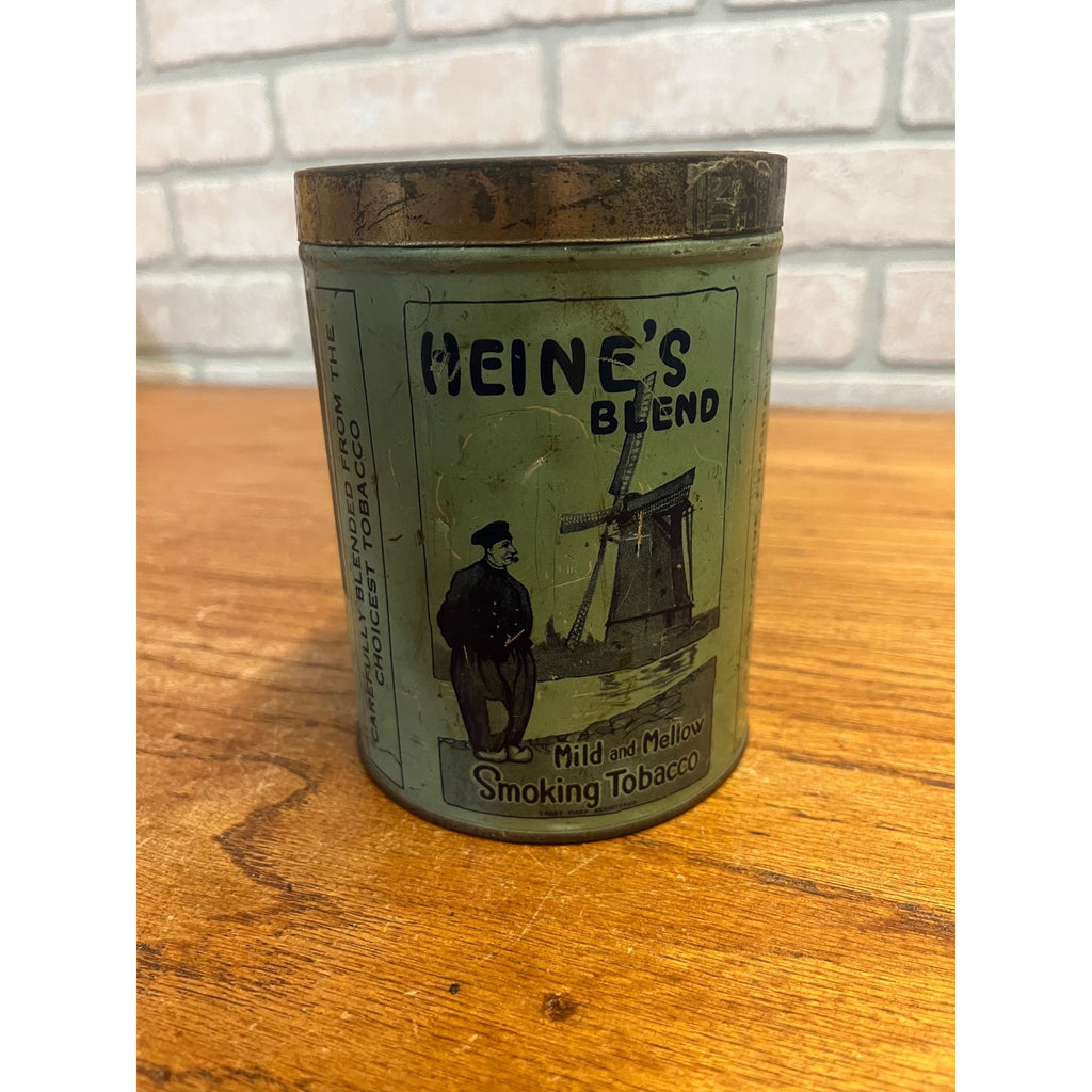 Antique Heines Blend Smoking Tobacco Tin With Dutch Windmill Graphic - Mid 20th Century