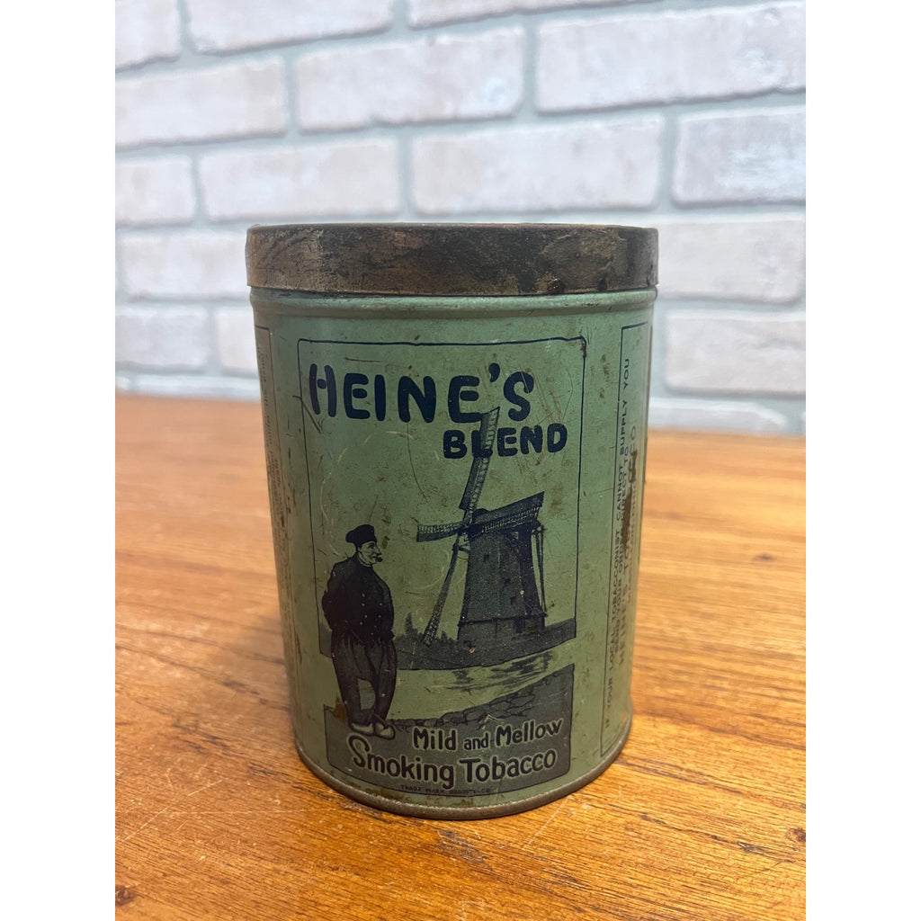 Antique Heines Blend Smoking Tobacco Tin With Dutch Windmill Graphic - Mid 20th Century