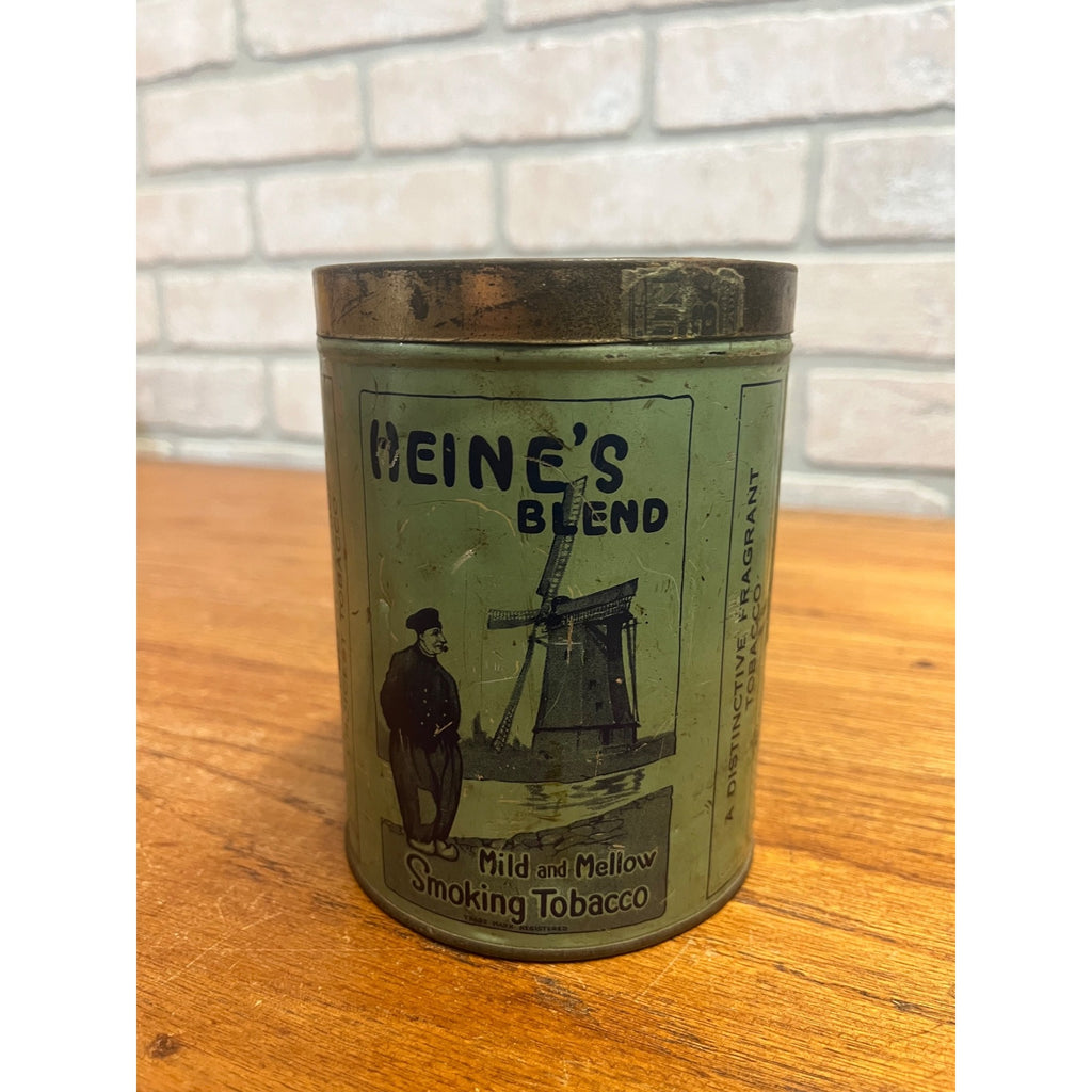 Antique Heines Blend Smoking Tobacco Tin With Dutch Windmill Graphic - Mid 20th Century