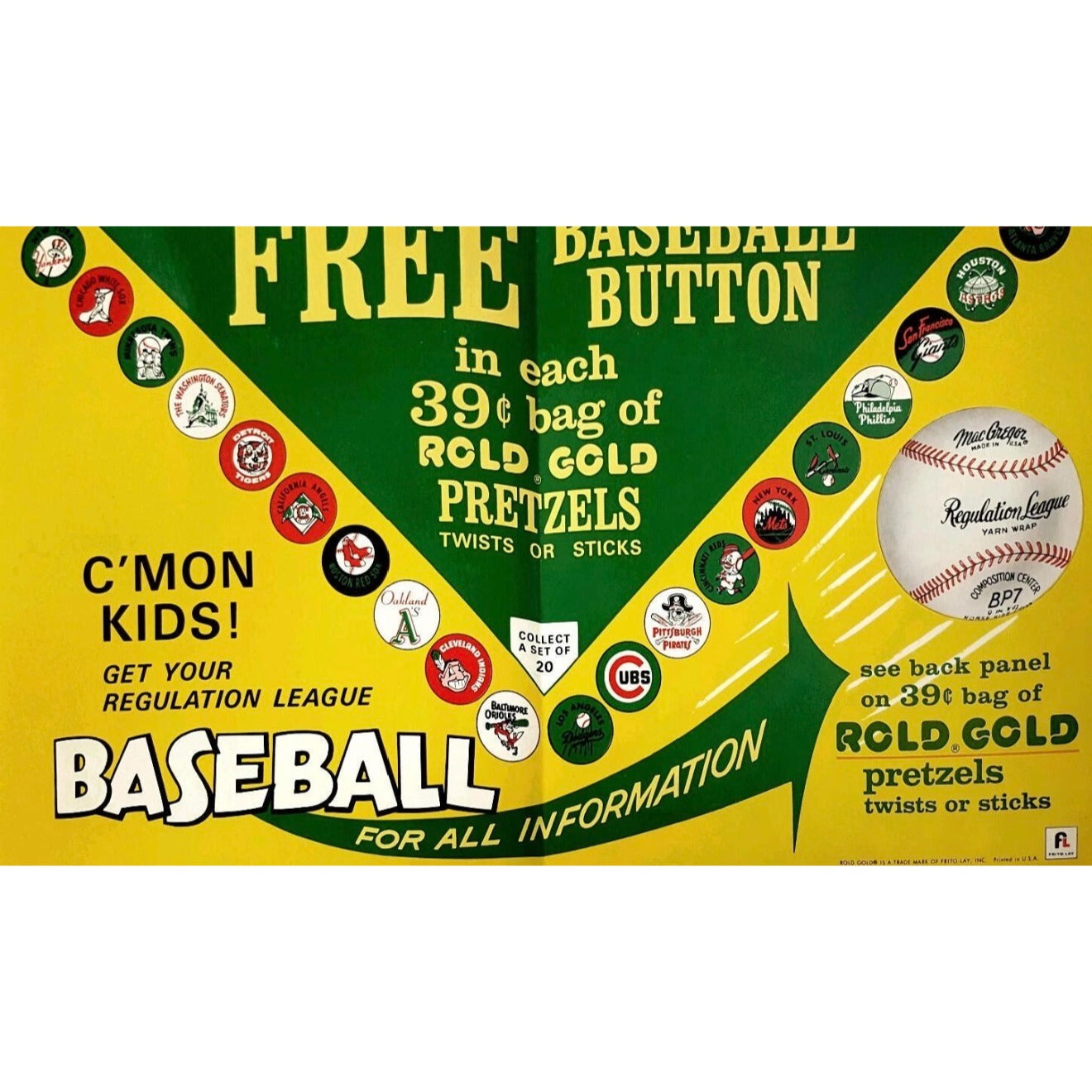 Vintage 1968 Boston Red Sox Rold Gold Pretzels  7/8" Pin Button Pinback SEALED