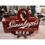 Vintage Jacob Leinenkugel Brewing Co. Large Metal Beer Advertising Sign Indian Maiden Logo Chippewa Falls, WI