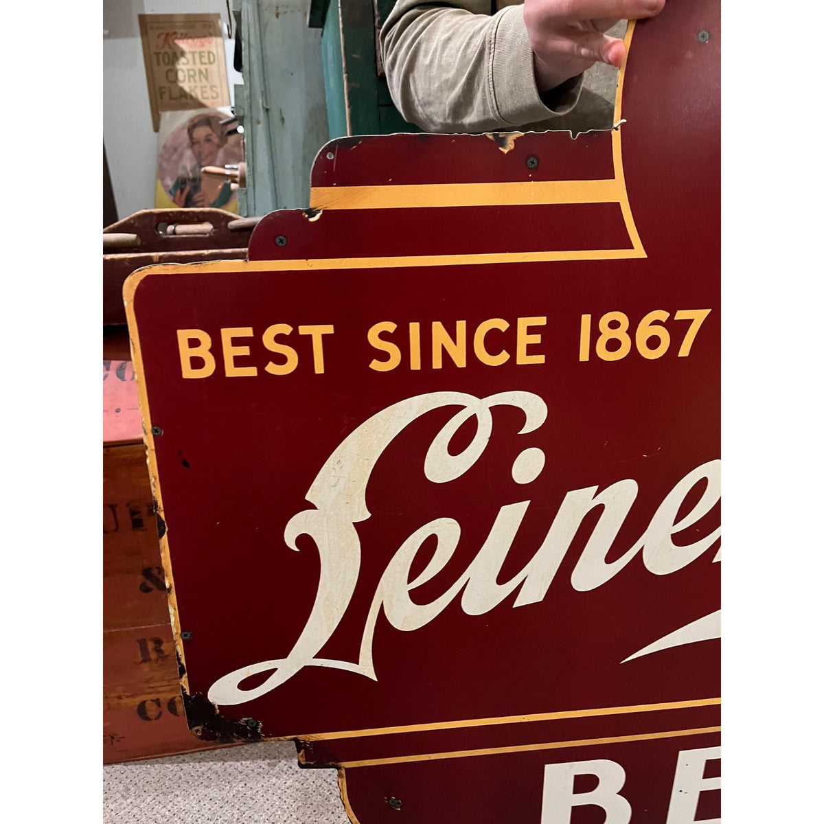 Vintage Jacob Leinenkugel Brewing Co. Large Metal Beer Advertising Sign Indian Maiden Logo Chippewa Falls, WI