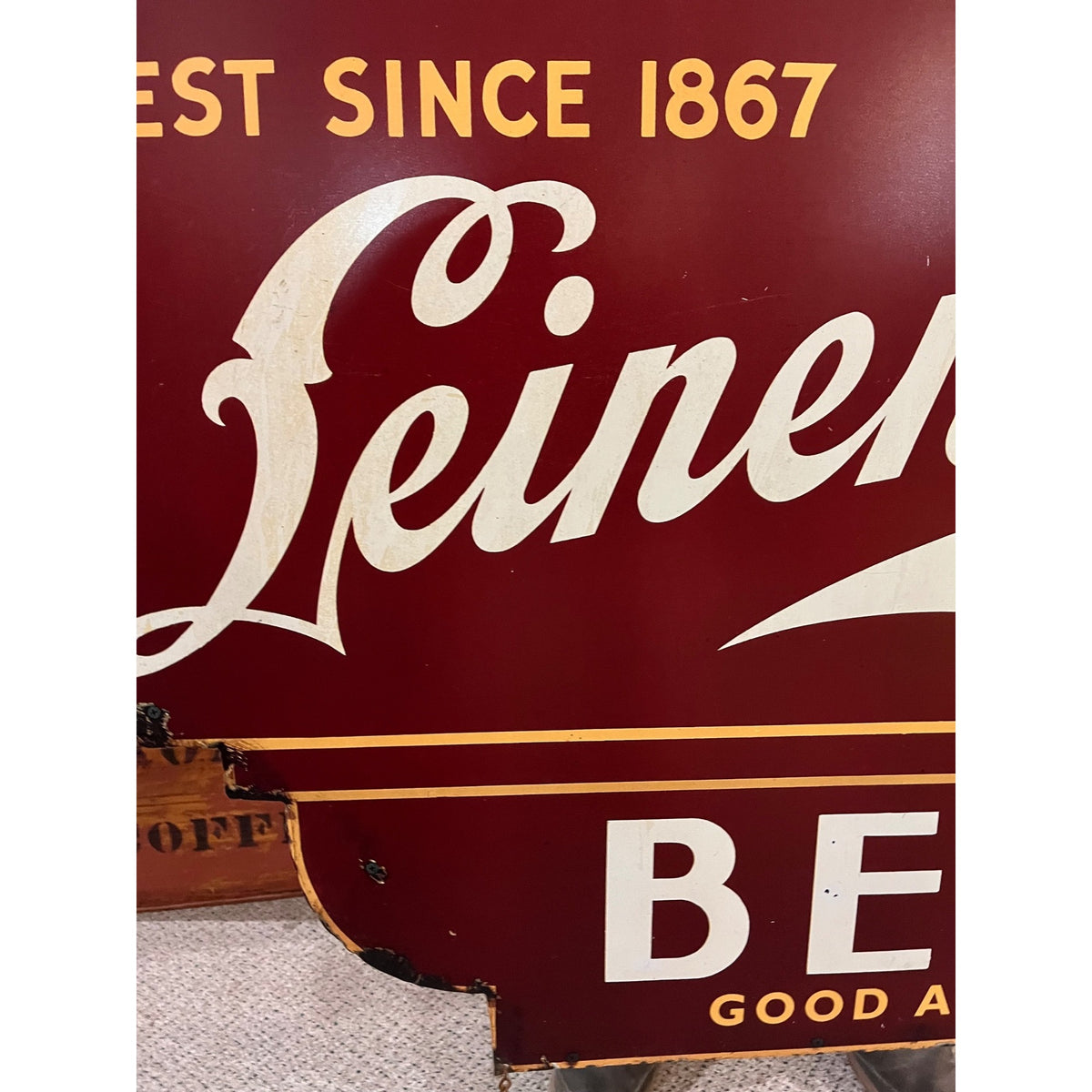 Vintage Jacob Leinenkugel Brewing Co. Large Metal Beer Advertising Sign Indian Maiden Logo Chippewa Falls, WI