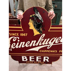 Vintage Jacob Leinenkugel Brewing Co. Large Metal Beer Advertising Sign Indian Maiden Logo Chippewa Falls, WI