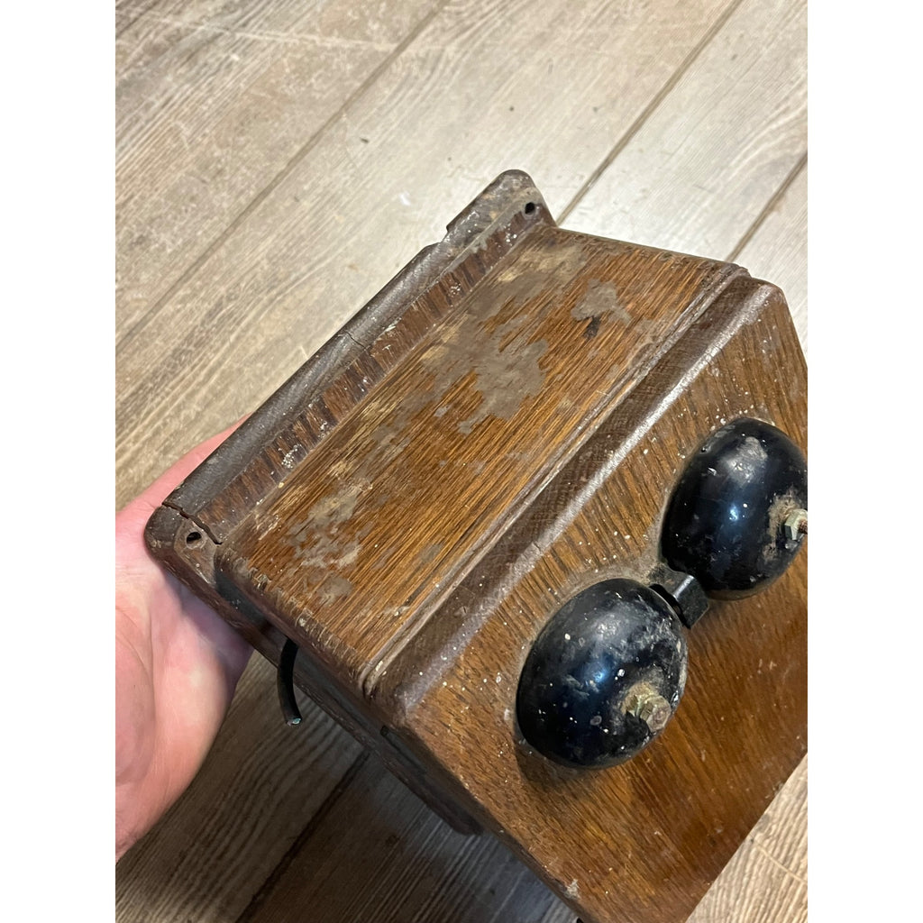 Antique 1890s Oak Telephone 3-Bar Magneto Ringer Box Old Phone Vintage