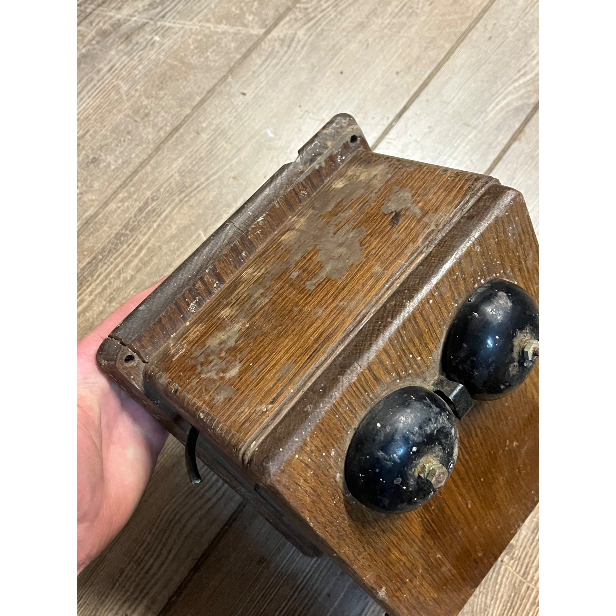 Antique 1890s Oak Telephone 3-Bar Magneto Ringer Box Old Phone Vintage