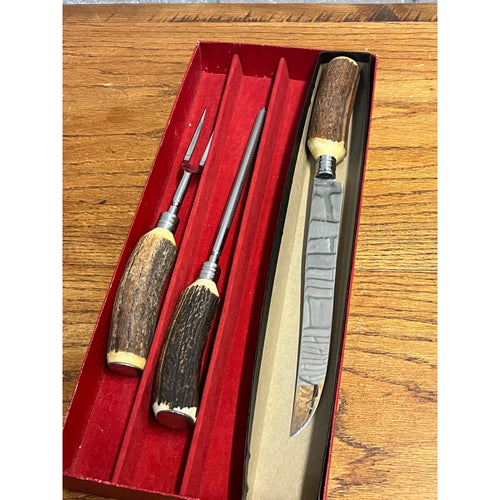 Vintage Stag Horn Deer Antler Sheffield England Stainless Steel Cutlery Carving Set