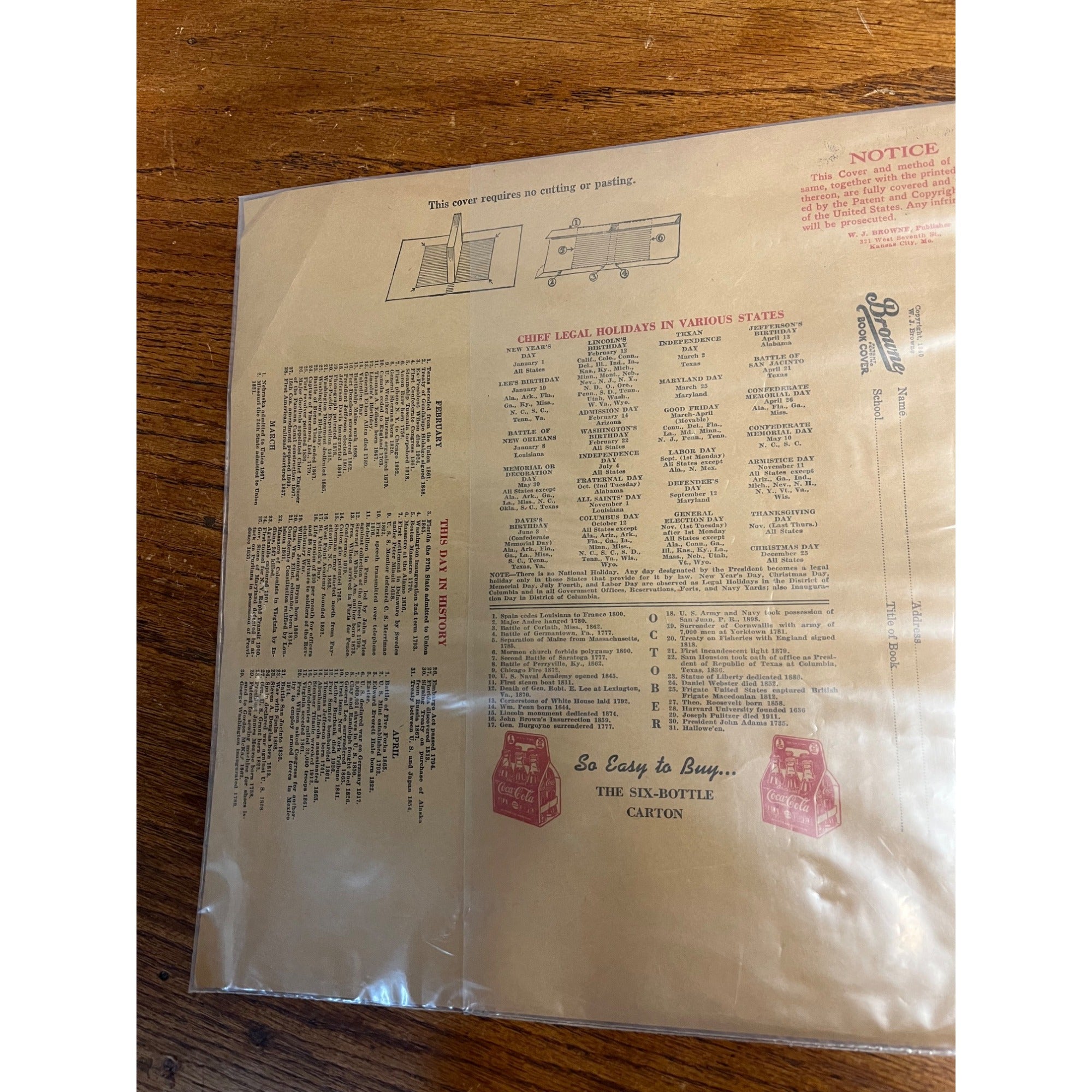 RARE Vintage 1940 Coca Cola Paper Advertising Book Cover History - Browne